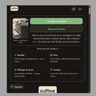 Zumeo pour les familles et leurs animaux de compagnie, chats et chiens